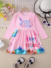 1pc Girls Happy Birthday English Letter Graphic Print Long Sleeve Casual Dress, Autumn